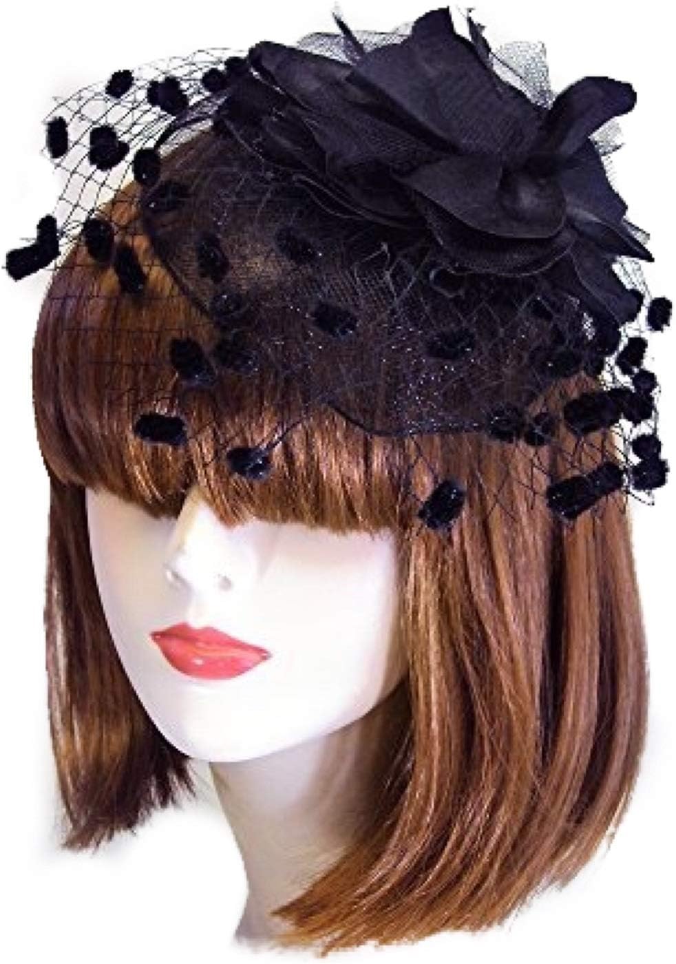 Gothic Dinner Tea Party Feather Fascinator Mini Veil Cocktail Hat -Black