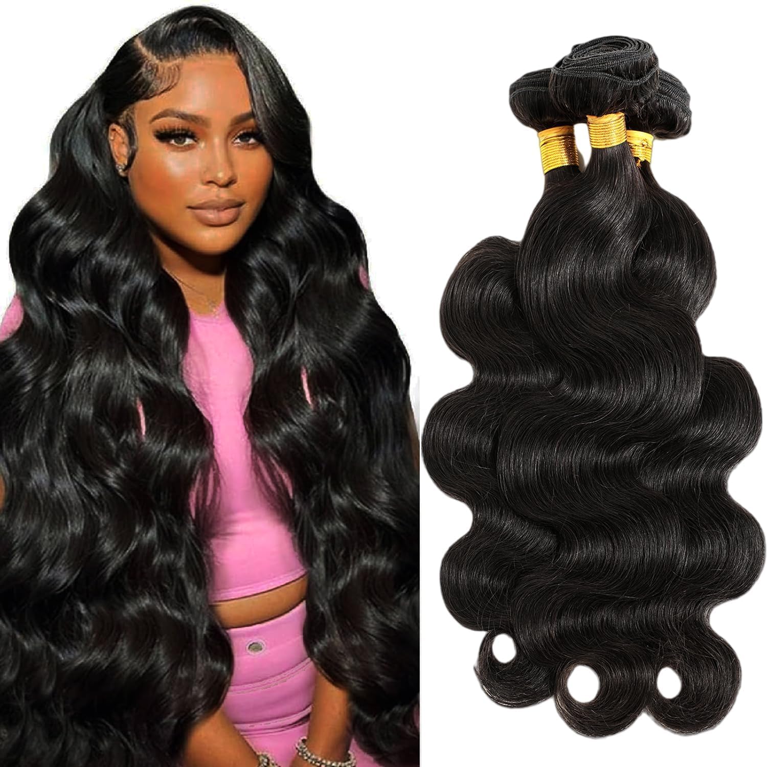 12A Human Hair Bundles 26 28 30 Inch Body Wave Bundles Human Hair 100% Unprocessed Brazilian Virgin Hair Extensions Natural Black