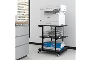 Natwind 3Tiers Larger Printer Stand 24''x20''x26'' Printer Table with Storage Shelf Rolling Printer Cart with Wheels Multifunctional Shelves for Home Office（Black）