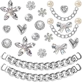WYVAS 20 Pcs Bling Shoe Charms for Women, Plastic Rhinestone Flower Pearl Gems Shoe Charms, Sparkling Silver Shoe Chains, DIY Sandals Clog Shoe Decoration Charms for Birthday Favors Party Accessories