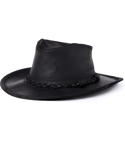 Minnetonka Genuine Leather Outback Hat Women\'s Black Small Western Cowboy USA MINNETONKA The Fold Up Genuine Black Leather Hat Sz M  main image 3