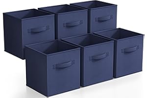 Sorbus Foldable Storage Cubes - 6 Fabric Baskets for Organizing Pantry, Closet, Shelf, Nursery, Playroom, Toy Box, Cubby -11 Inch Dual Handle Collapsible Closet Organizers and Storage Bins (Navy Blue)