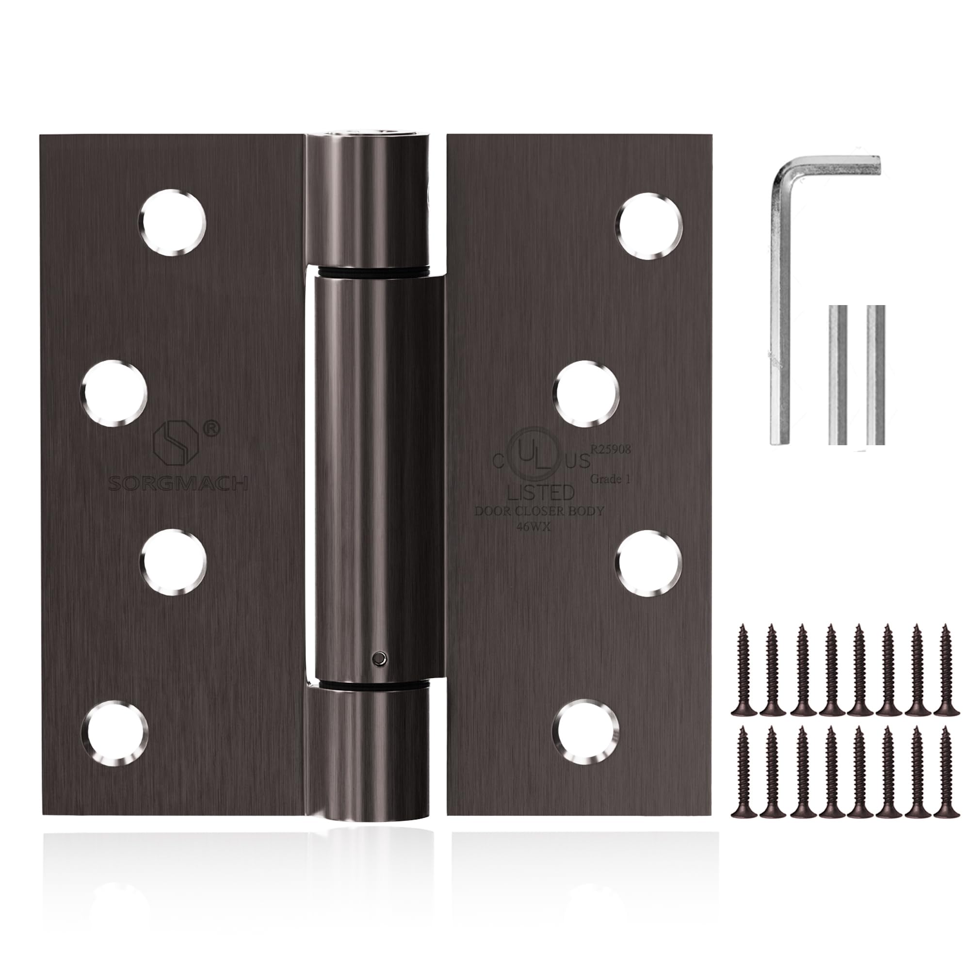 Photo 1 of Self Closing Hinge 4 Inch Oil Rubbed Bronze Auto Close Door Hinges Adjustable 4 Inch Spring Hinges 4"x 4" Door Closer Hinge Square Corner for Commercial Grade Auto Self-Closing UL Listed, 2 Pack