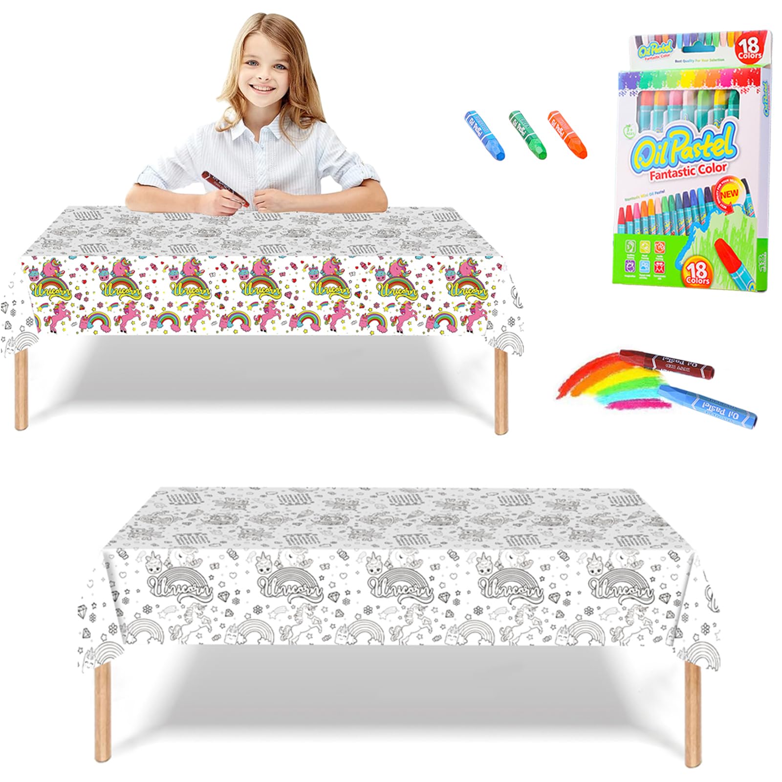 Giant Colouring Poster Table Cloth for Kids,47x71inch Unicorn Colouring Posters with 18 Paint Pens Coloring Educational Poster Drawing Paper Table Cover Wall Doodle Art for Boys Girls Birthday Gift β image 1