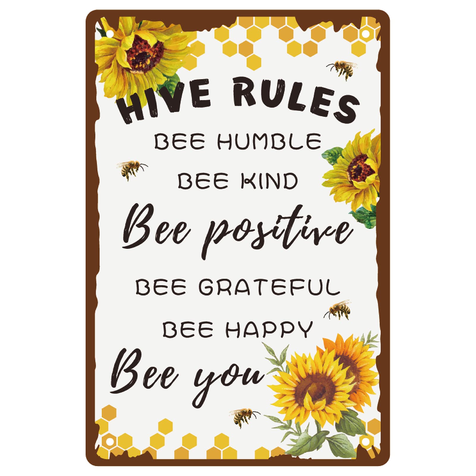 CREATCABIN Metal Tin Sign Vintage Bee Sunflowers Hanging Wall Art Decor Retro Funny Painting Plate Plaques with Quotes for Garden Home Bedroom Living Room Bathroom Yard Farmhouse Pub Bar 8 x 12inch