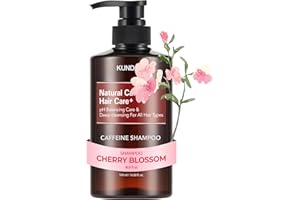 KUNDAL Korean Caffeine Scalp Shampoo [Cherry Blossom] – Sulfate-Free Hair Care with Menthol & Botanical Extracts – For Fuller-Looking Hair, Scalp Refresh & Strength – 16.9 Fl Oz, Stocking Stuffers