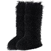 Valpeak Faux Fur Tall Furry Boots for Womens,Long Winter Boots for Girls,Mongolian Fluffy Boots for Kids Fuzzy Knee-High Boots