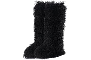 Valpeak Faux Fur Tall Furry Boots for Womens,Long Winter Boots for Girls,Mongolian Fluffy Boots for Kids Fuzzy Knee-High Boots