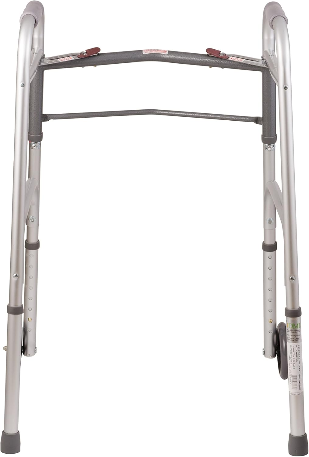 DMI Lightweight Aluminum Folding Walker with Easy Two Button Release, 5 Inch Wheels, Adjustable Height, No Assembly Needed, Silver: Health & Personal Care