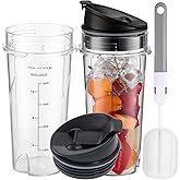 Sonkettek For Ninja Blender Cups 16oz Replacement Parts for Ninja QB3001SS BL770 BL780 BL660 BL740 BL810 QB3000SS, 2 Pack Nutri Ninja Series Blenders 16oz cups with Sip &amp; Seal Lids
