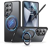 QTlier Phone case for Galaxy S25 Ultra- 360 Rotatable Magnetic Ring Stand, Military-Grade Protection, Raised Camera Frame (Black, S25 Ultra)