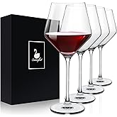 Swanfort Red Wine Glasses Set of 4, Long Stem Crystal Wine Glasses, Burgundy Wine Glass with Gift Box, 16 oz Large Wine Glasses With Stem for Wedding Anniversary Birthday Gifts
