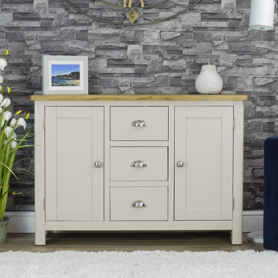 Dorset Grey Oak Sideboard Large 2 Door 3 Drawer Stone Grey