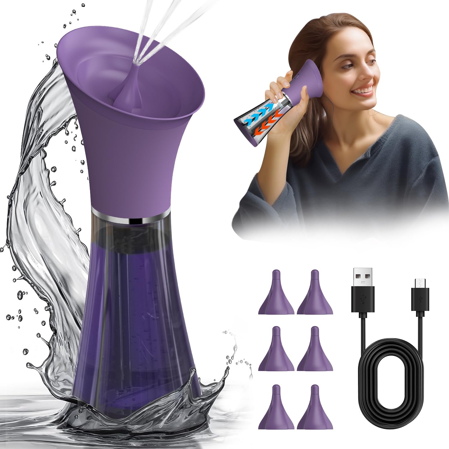 Photo 1 of HeaDot Electric Ear Wax Removal Tool,Water Powered Ear Cleaner,Ear Cleaning Kit with 6 Tips,4 Pressure Settings,Safe & Effective for Ear Wax Buildup(Purple)