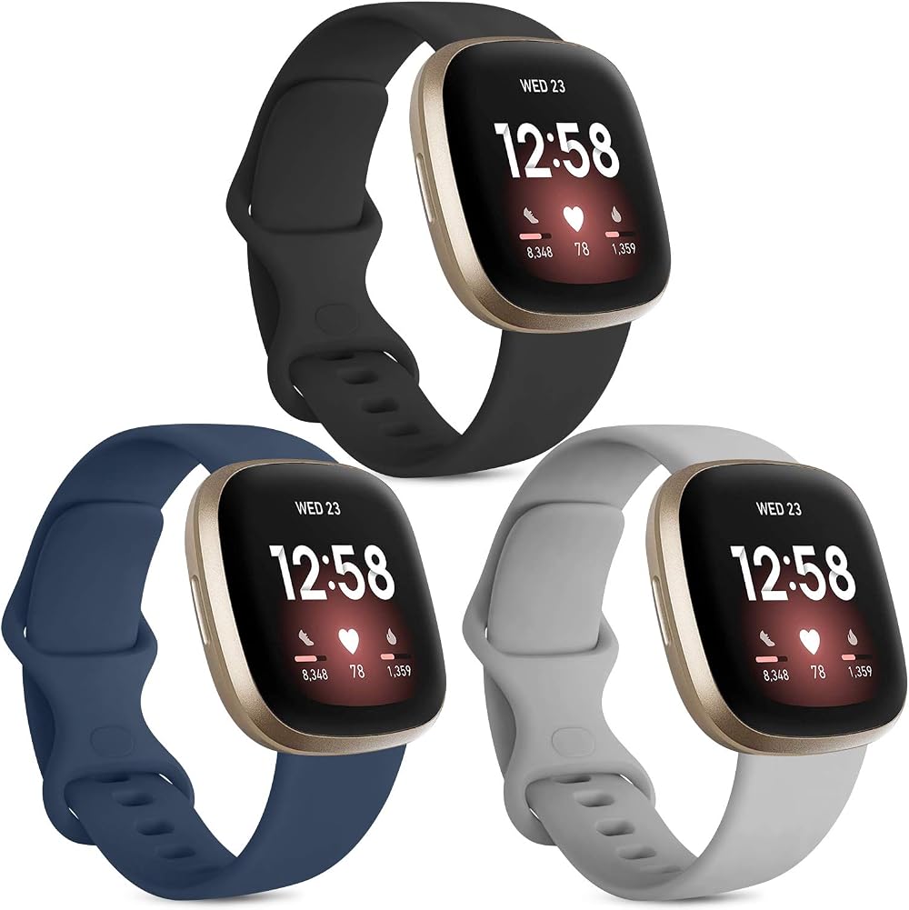 Vancle Fitbit Versa 3/Sense Strap Pack – Soft Silicone Small 3-Pack Black Grey