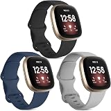 Vancle Fitbit Versa 3/Sense Strap Pack – Soft Silicone Small 3-Pack Black Grey
