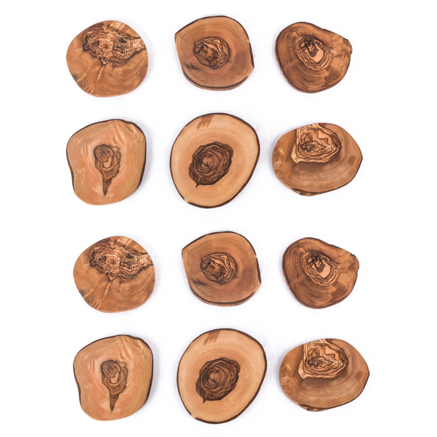 Set of 12 Coasters in Natural Cut Rustic Glass Coasters Olive Wood Handmade Wooden Coasters Gift (Set of 12)