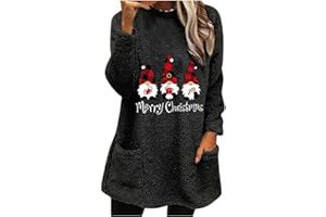 KICILVS Sherpa Pullover Womens Christmas Gnomes Santa Sweatshirt Thermal Long Sleeve Shirts Cozy Warm Fleece Sweater