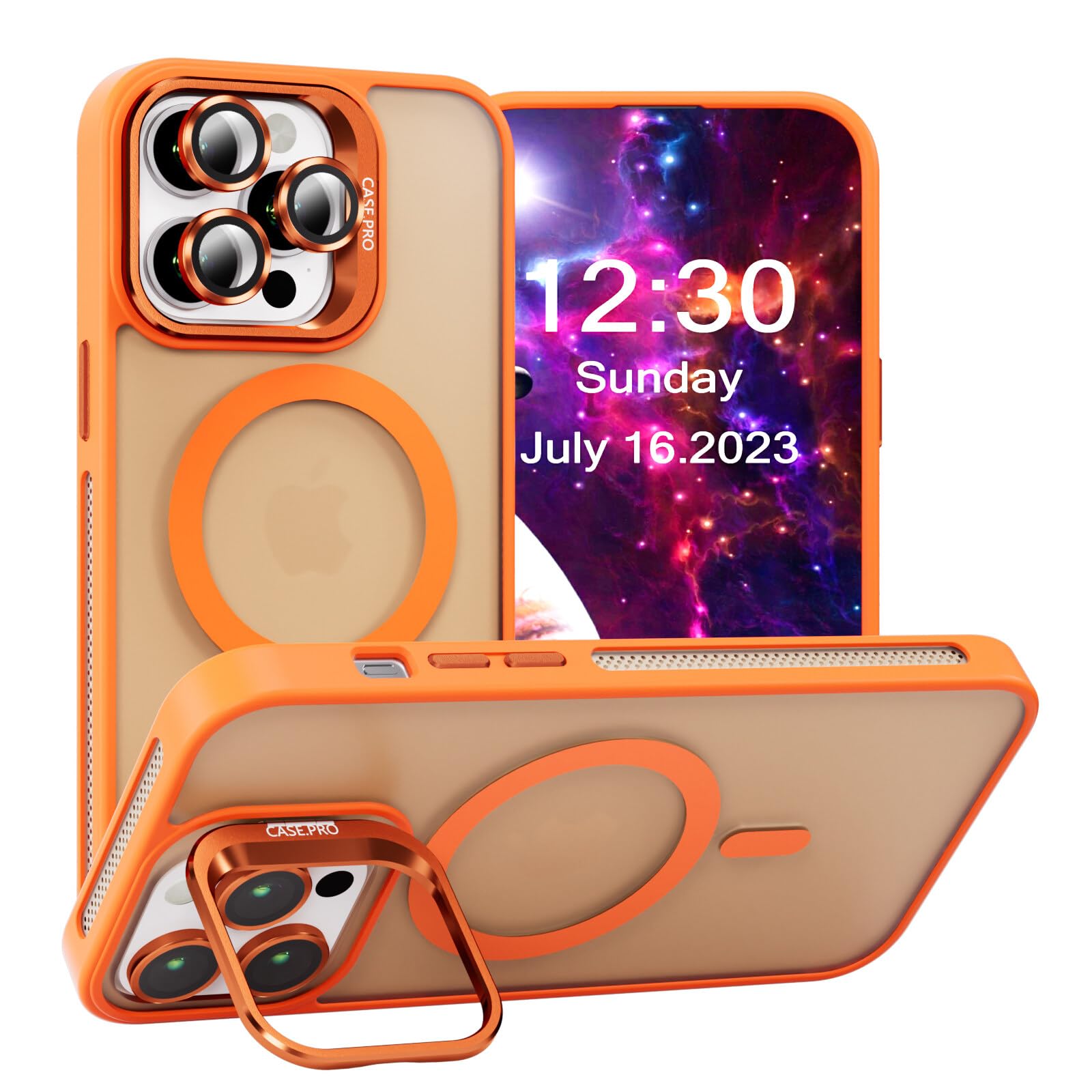 CasurvivePro Magnetic Protective Case for iPhone 16 Pro, Supports Wireless Charging, Matte Orange Slim PC and TPU Case