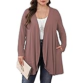 ZHUHOUSE Womens Plus Size Casual Lightweight Long Sleeve Flowy Open Front Cardigan Cover Ups with Pockets