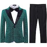 SWOTGdoby Boys Fashion Suit Tuxedo Slim Fit 3 Pieces Golden Shiny Green Silver Jacket Pants Bowtie