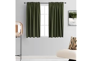 DONREN Olive Green Blackout Curtains 48 Inch Length 2 Panels Set - Rod Pocket Room Darkening Thermal Insulated Curtains & Drapes for Boys Bedroom/Cabin/Loft,W52 x L48 Inches Long