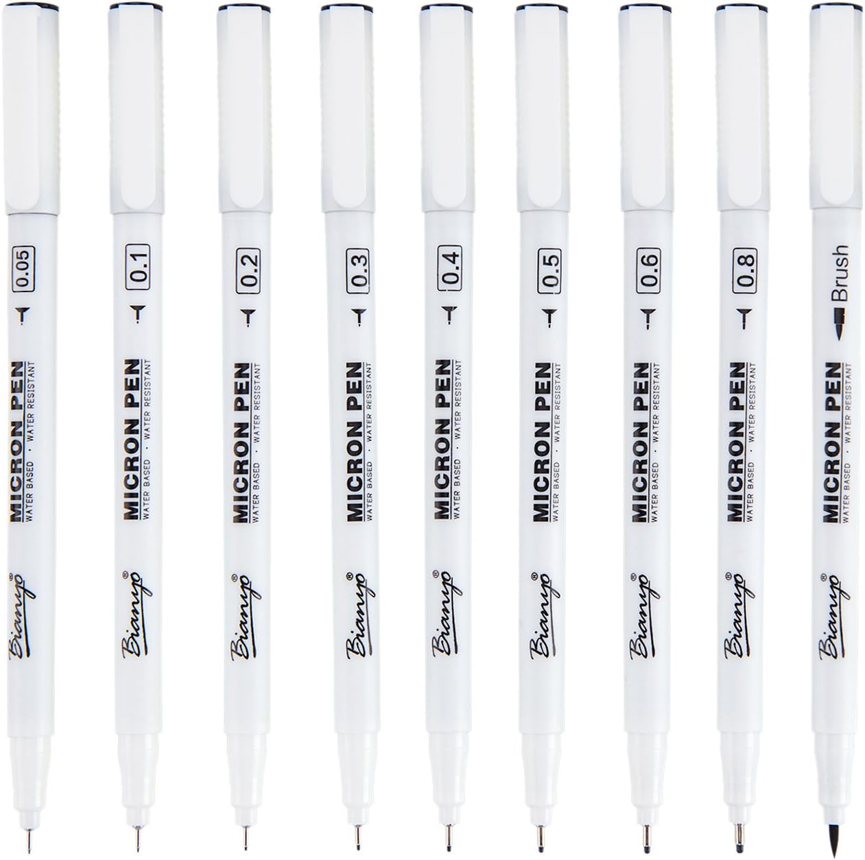 Bianyo Black Micro-Pen Fineliner Ink Pens, Water Resistant Archival Ink Pens for Watercolor Paint, Designing by Art Marker, Comics, Lettering, Journals, Illustration, Graphics, Sketching, Set Of 9 : Office Products