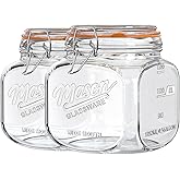 Dwbligt 2 Pack Half Gallon Mason Jar with Hinged Lid, Wide Mouth Glass Canisters for Food Storage, Cookie, Flour, Candy, Coffee, Pickle - 64 Oz Glass Jar with Lid - 2 Scale Marks & Vintage Mason Jars