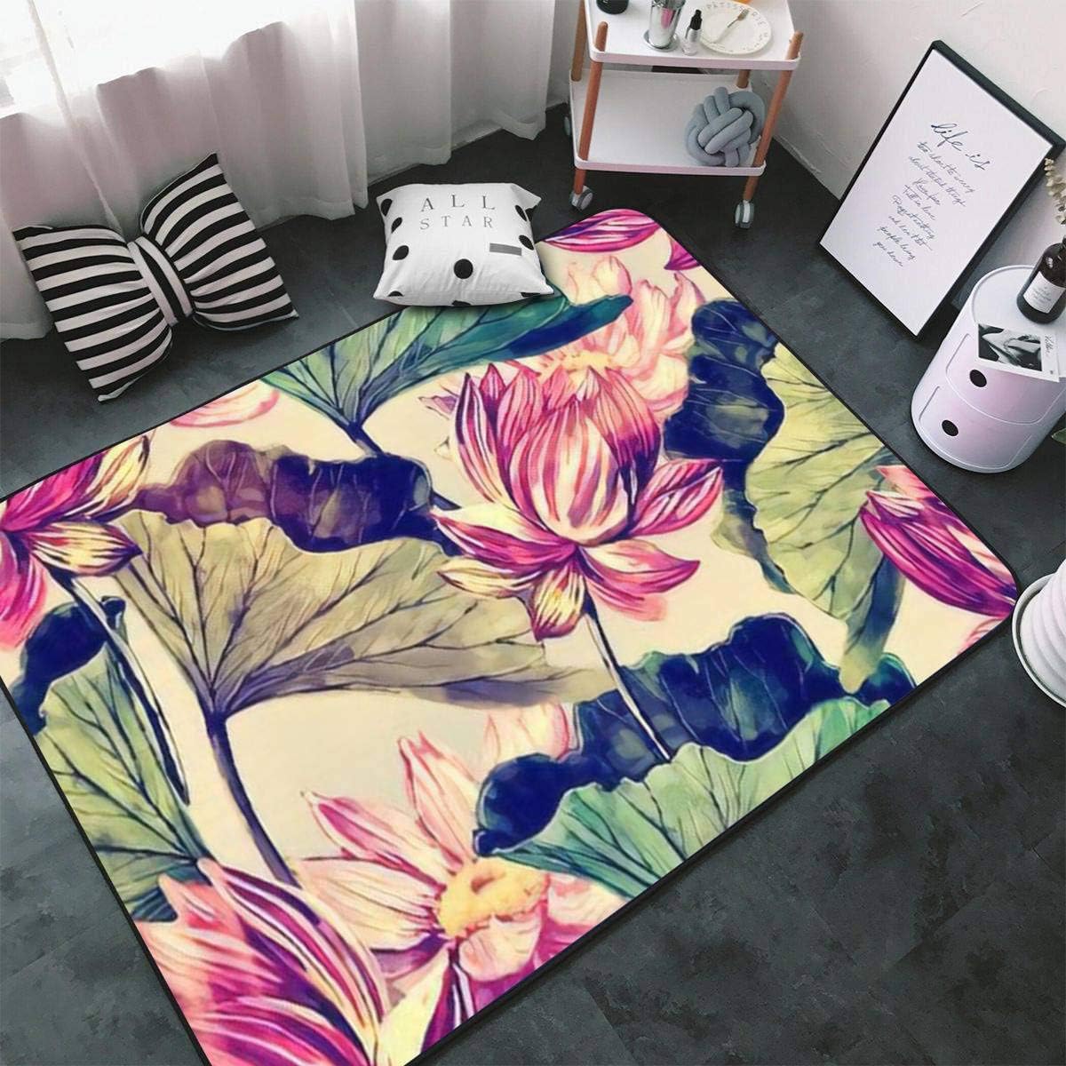 Tropical Watercolor Flowers Leaves Pink Lotus Seamless