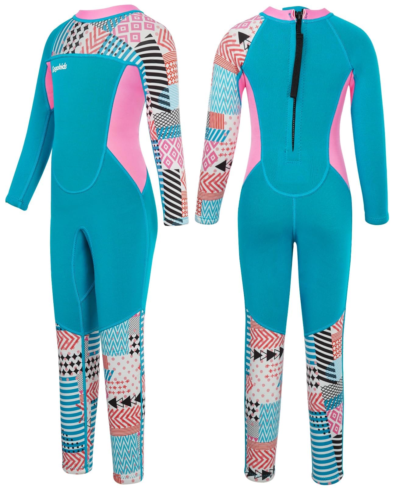 Gogokids Wetsuit Kids, 2.5mm Neoprene Thermal Wet Suits with UV Protection & Back Zipper, Full Swimsuit for Ages 3-10 Girls Boys Swimming in Cold Water, Surfing, Snorkeling
