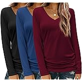Zeagoo 3 Pack Womens T Shirts V Neck Long Sleeve Shirt Casual Tops Soft Solid Basic Tee Fall Outfits S-XXL