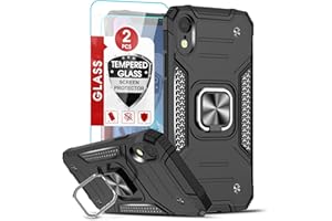 LeYi for iPhone XR Case: with 2 Pack Tempered Glass Screen Protector, Kickstand Stand Military Grade Protective Silicone Shoc