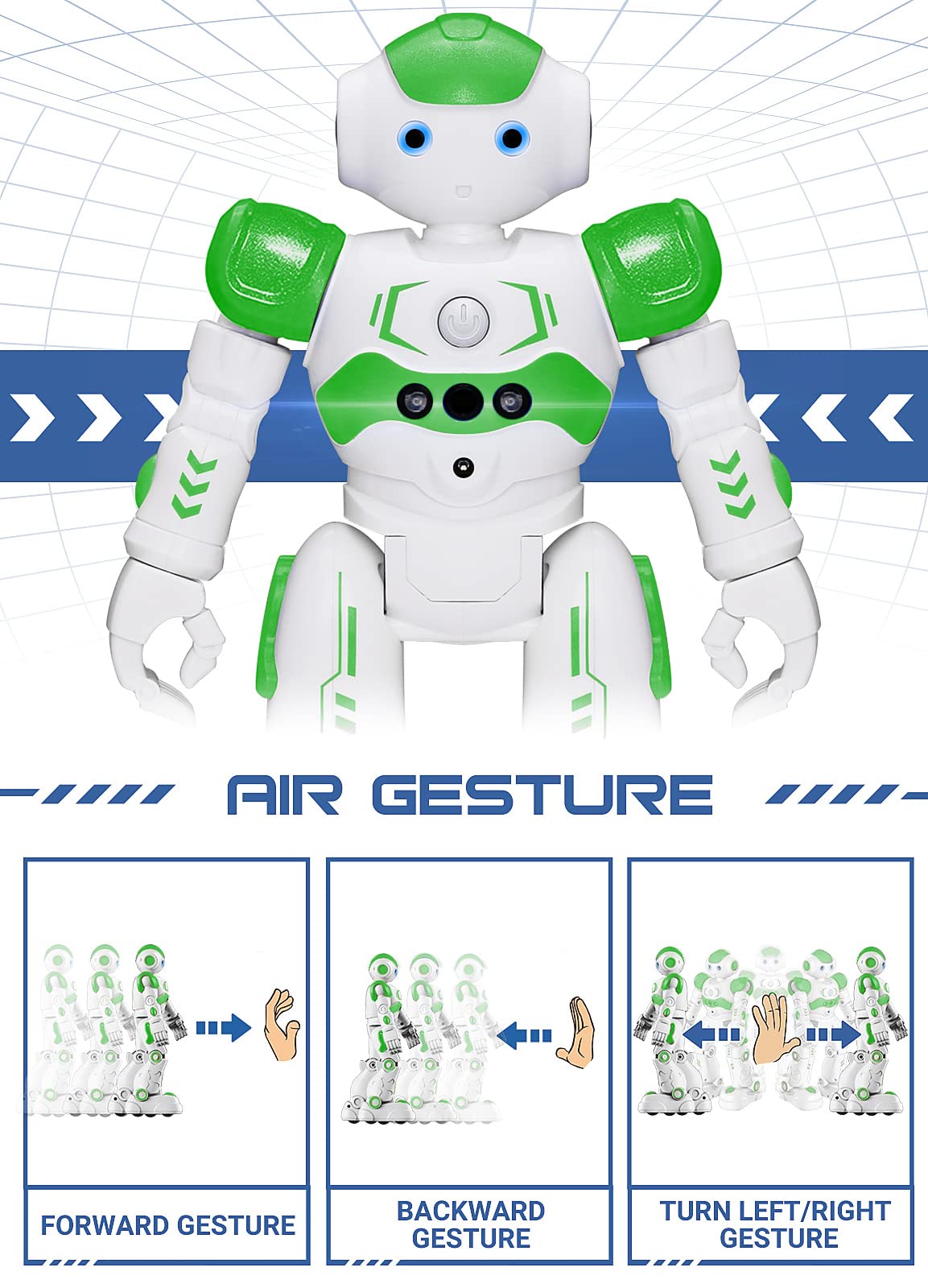 KingsDragon RC Robot Toys for Kids, Gesture & Sensing Remote Control Robot for Age 4 5 6 7 8 Year Old Boys Girls Birthday Present (Green)