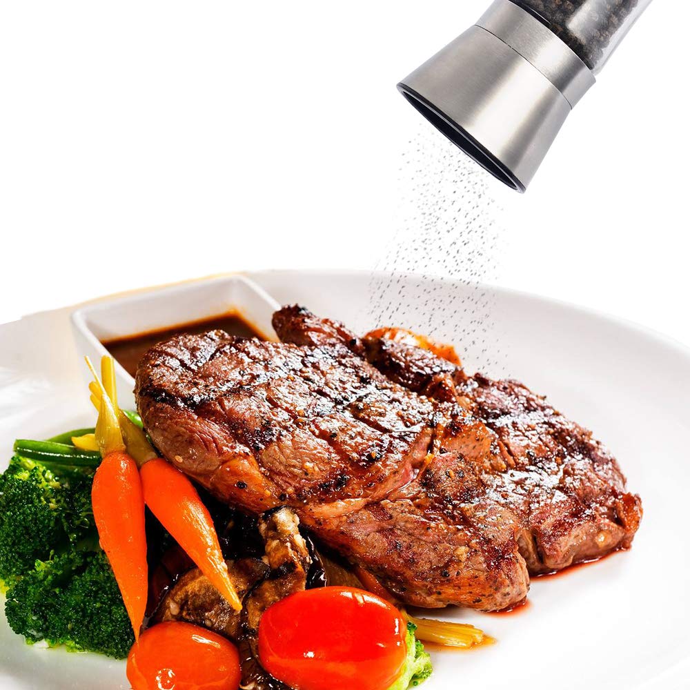 SHiZAK Set of 2 Salt and Pepper Grinder, Spice Grinder with Adjustable Coarseness Ceramic Rotor, Stainless Steel Pepper Shakers with 1 pcs Cleaning Brush