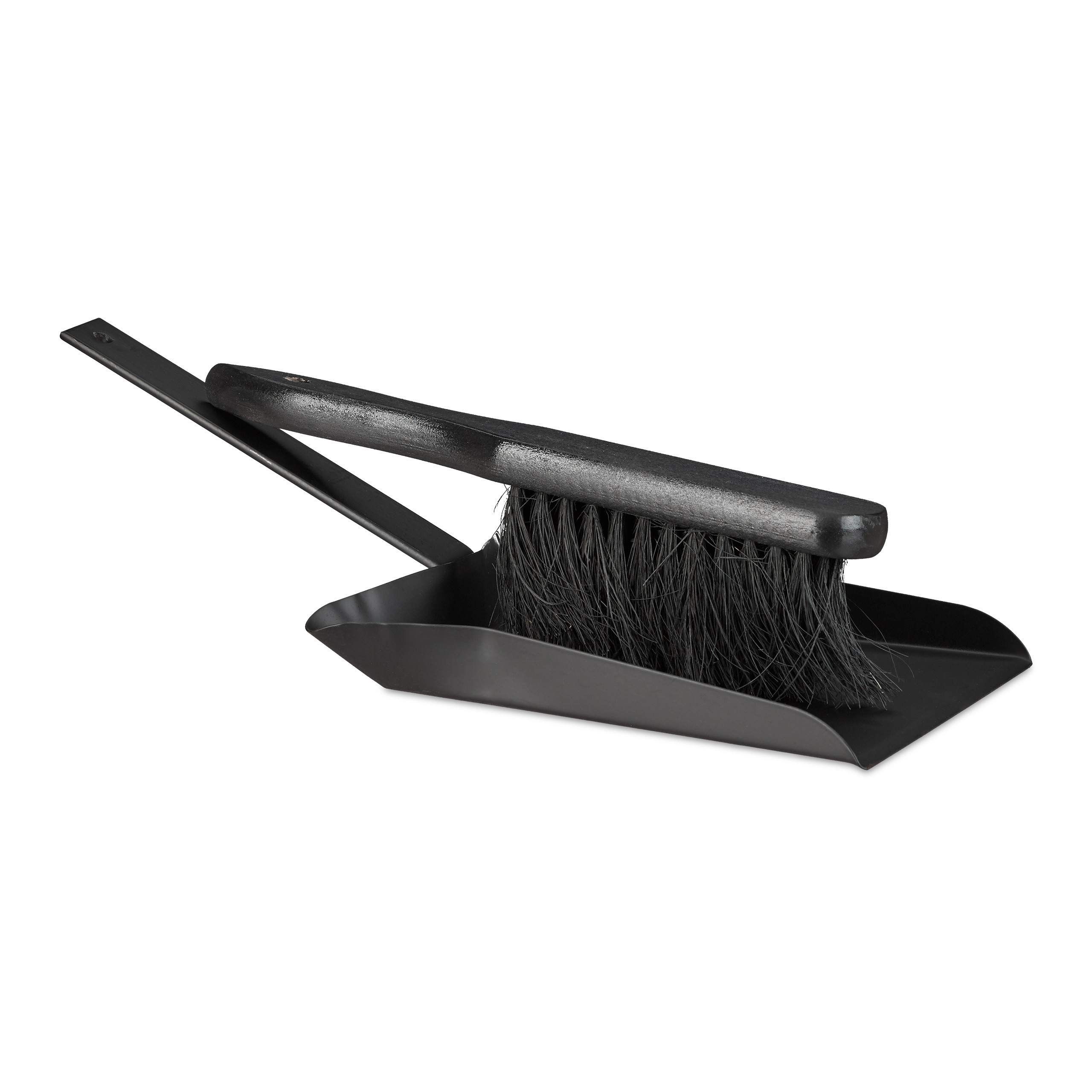Relaxdays Dustpan and Brush Set, 37 cm, Steel, Sweeping Set with Broom, Eyelet, Outdoor and Indoor, Black