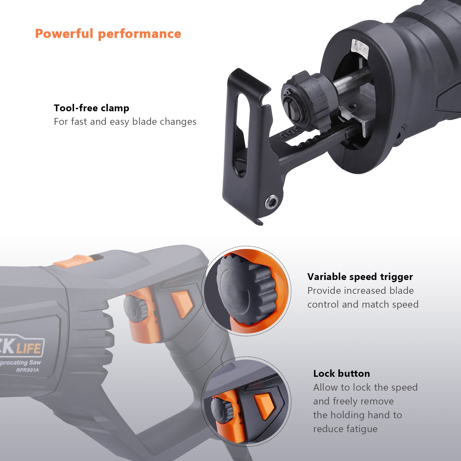 Reciprocating Saw, Adjustable Rotating Blades Tacklife Saw with 7 Amp