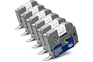 Topcolor 6-Pack Tze231 12mm Label Maker Tape Compatible for Brother P Touch Label Tape 12mm 0.47 White Tze-231 Tz231 Tze Tz 12mm 1/2" Laminated White for PT-D210 PT-D202 PT-D220 PT-D410 PTD600 PTD400