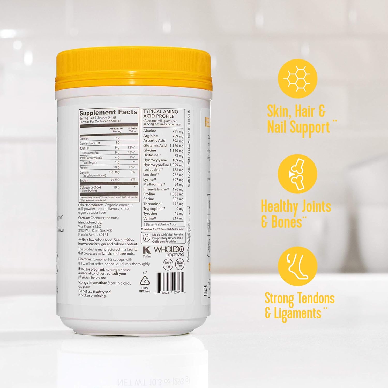 Vital Proteins Collagen Coffee Creamer, No Dairy & Low Sugar Powder with Collagen Peptides Supplement - Supporting Healthy Hair, Skin, Nails with Energy-Boosting MCTs - Vanilla 10.6oz: Health & Personal Care