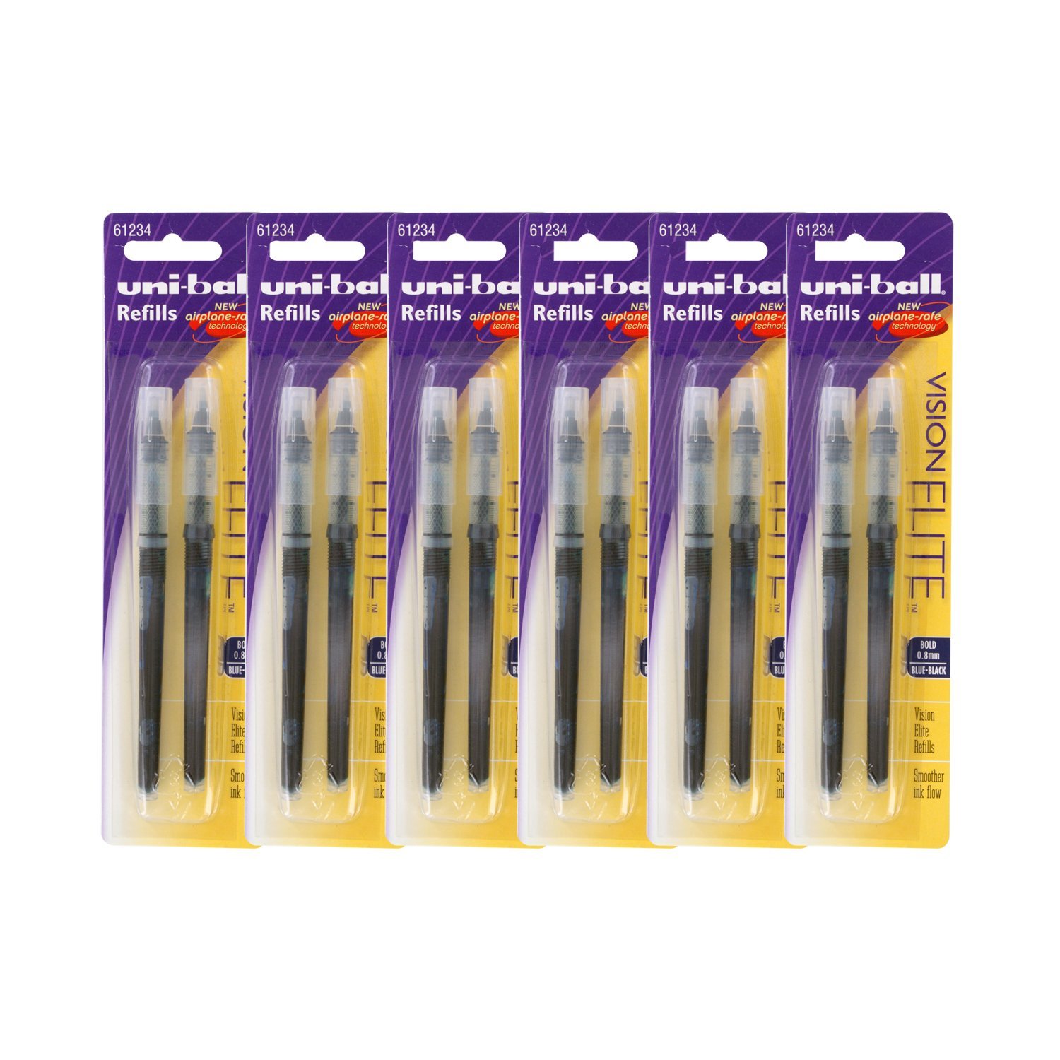 Photo 1 of Uni-Ball Vision Elite Rollerball Pen Refills, 0.8mm, Bold Point, Blue-Black Ink, Pack of 12