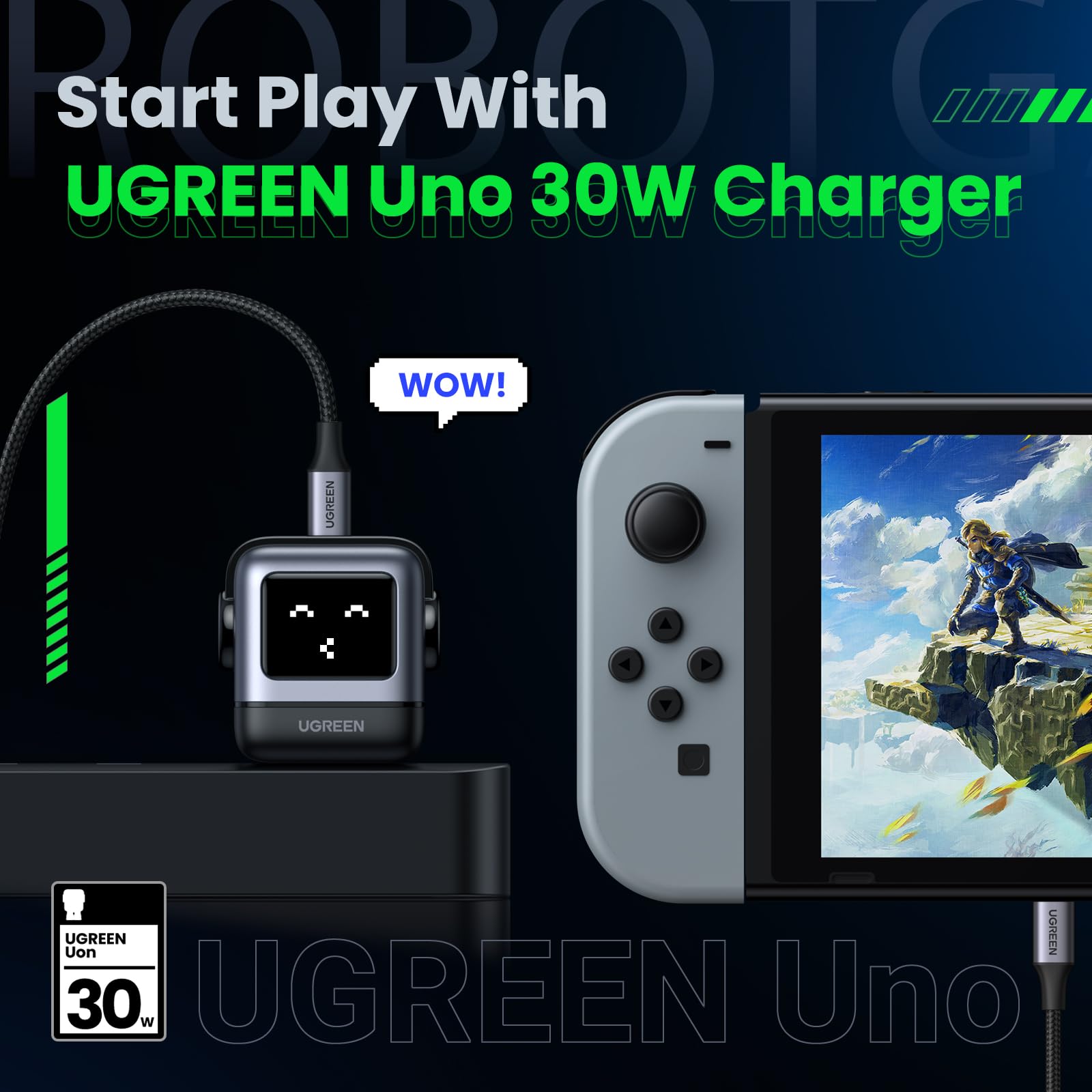 UGREEN Uno 30W USB C Charger Block, Compact Nexode Robot GaN Fast Charger for iPhone 17/16/15/14, Galaxy S25/S24/S23/S22, Pixel 10/9/8/7/6, MacBook Air, iPad Pro (Black)