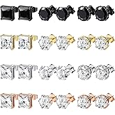 NEWITIN 12 Pairs Stainless Steel Stud Earrings for Men Hypoallergenic Earring Unisex Studs Inlaid Cubic Zirconia Men Earrings Hoop CZ Stud Earring Set for Women