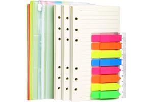 LEOBRO A6 Paper, Planner Inserts for A6 Binder, 6.73"x3.74" Lined Paper, with Binder Pockets & Dividers, for Refillable Notebook, Journal, Planner Refills