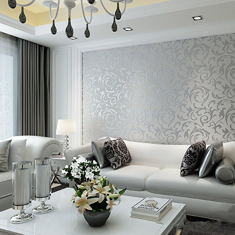 HANMERO Victorian Damask Embossed Textured Non Woven Flocking Wallpaper for Living Bedroom Tv Background Beige with hint Pink - Image 3