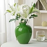 SEUYUCL 7.5IN Green Ceramic Vase, Vintage Flower Vases with Ice Cracked Glazed for Home Decor, Rustic Decorative Chinoiserie Vase for Table Centerpiece Living Room Shelf Farmhouse Decor