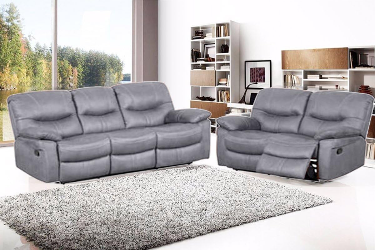 Riza Sofa Reclining Suite Fabric Grey Suede 3 2 Recliner Amazon
