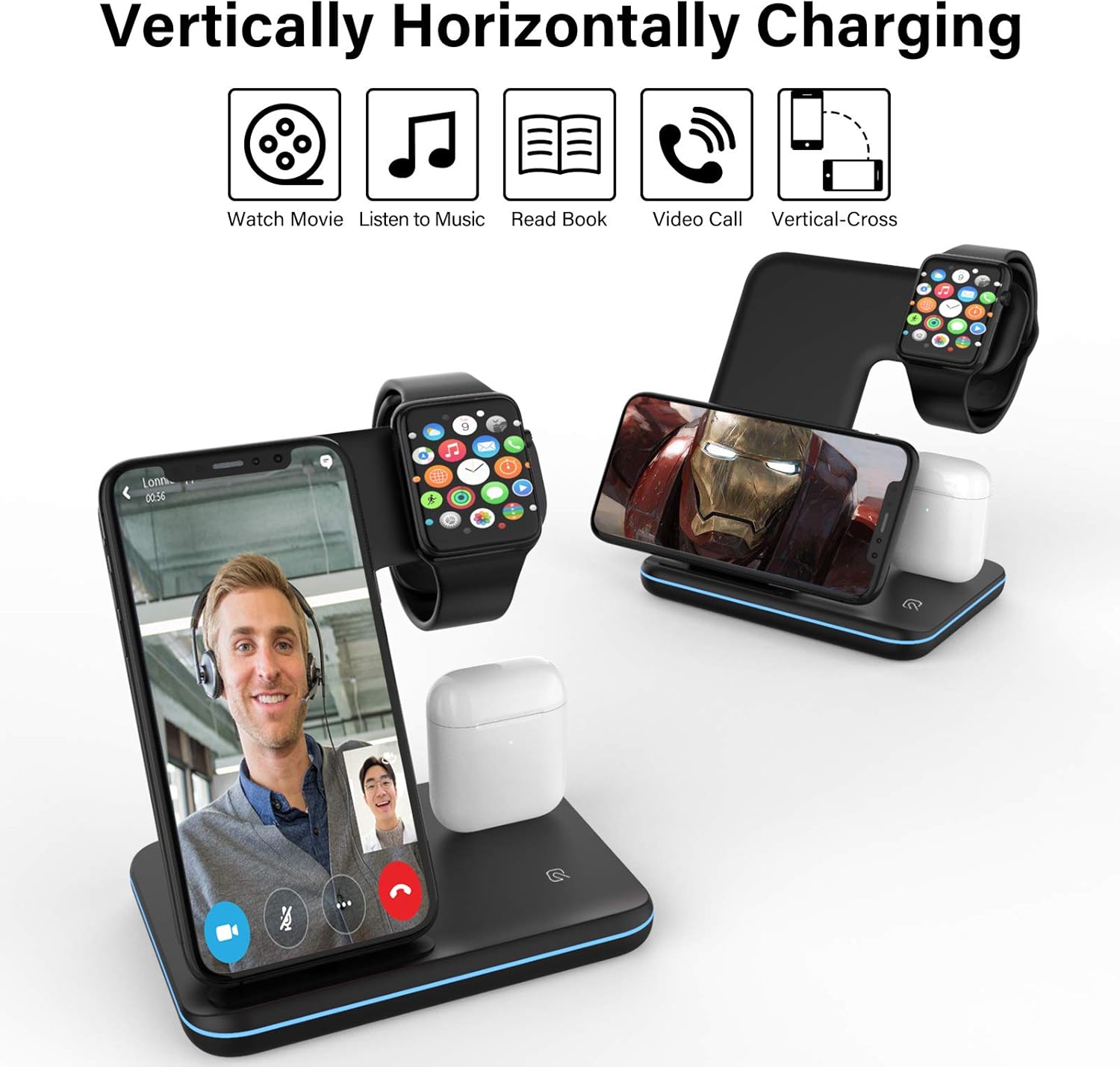 Wireless Charger, 3 in 1 Qi-Certified 15W Fast Charging Station for Apple iWatch Series 6/5/4/3/2/1,AirPods,Wireless Charging Stand for iPhone 12/11 Series/XS MAX/XR/XS/X/8/8 Plus/Samsung