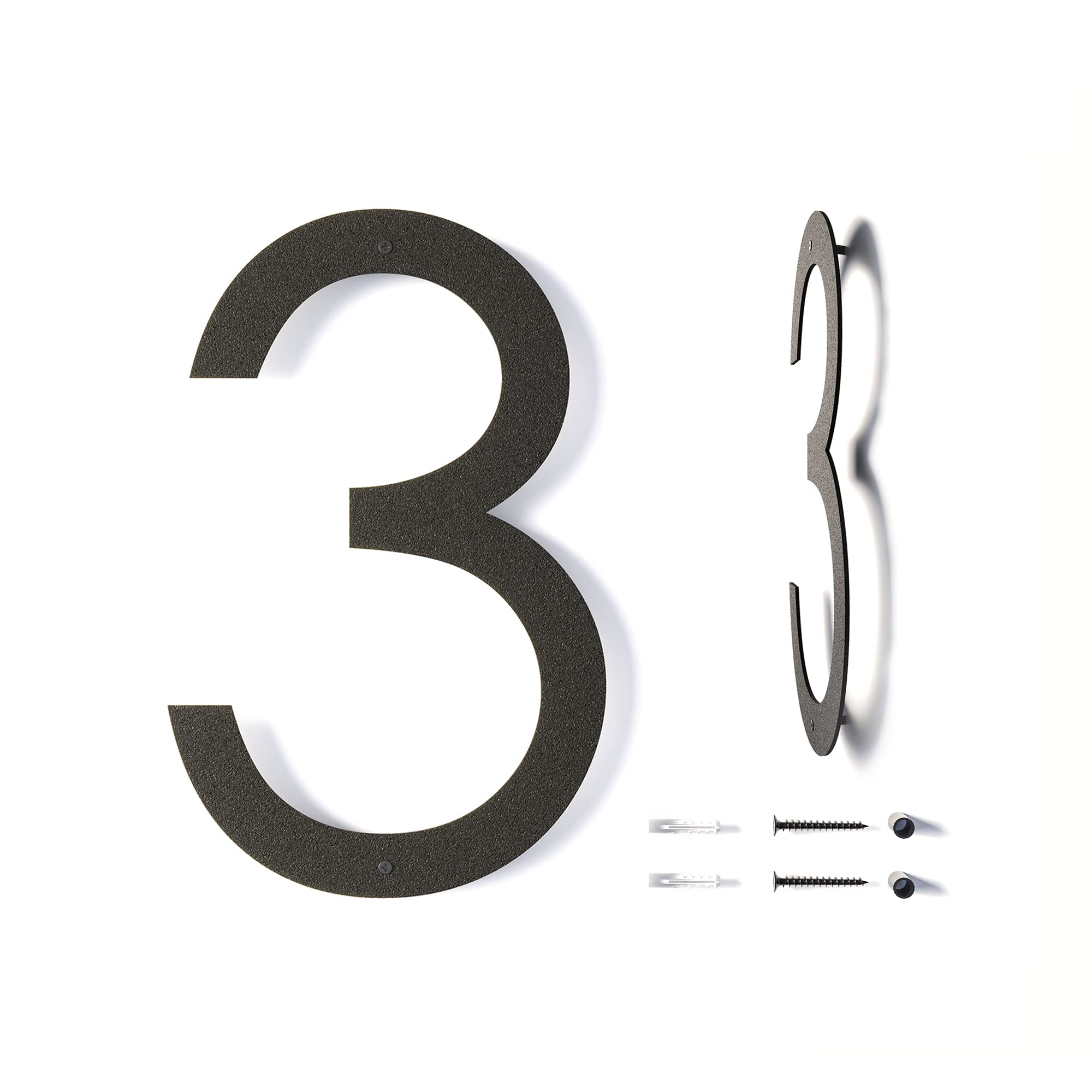 Photo 1 of 12 Inch Modern Floating House Numbers for Outside | Large Metal House Numbers for Outdoors | Black Coated Rust-Proof Home Address Numbers/Plaques | Metal Numbers