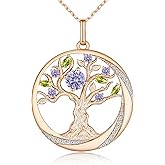 JD & P Sterling Silver Tree of Life Necklace for Women, Cubic Zirconia Birthstone Necklace, Gift Ideal for Her Wife Girlfriend Mom