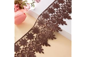 Kuasting 7.5 Yards Floral Lace Edge Trim 9CM Width Europe Chips Pattern Inelastic Embroidery Lace Trim for Sewing Making, DIY Crafts, Gift Wrapping, Wedding Decor (Dark Coffee)