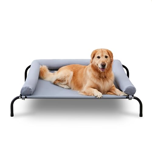 TJSOULER Outdoor with Removable Bloster, Cooling Raised Dog Bed for Giant Dogs, Breathable Washable Mesh, Cooling Elevate Dog Bed for Home and Garden, XL, Grey